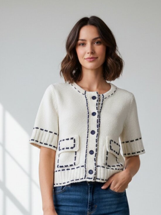 Jason Wu Sweaters - Jason Wu Stitch Detail Short Sleeve Sweater NWT Large Flawed Knit Top Ivory